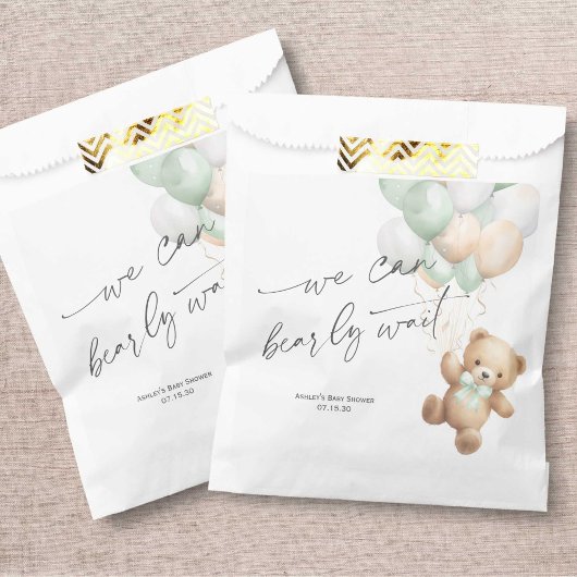 Sachets En Papier Sage Green Bearly Wait Moderne baby shower neutre