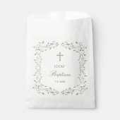 Sachets En Papier Sage Green Foliage Frame Baptism (Devant)