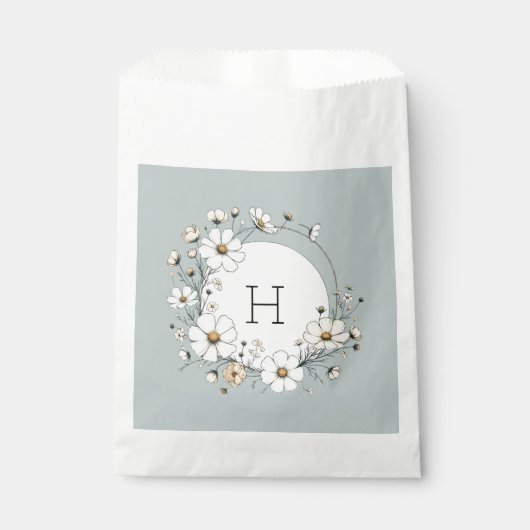Sachets En Papier Sage Vert Monogramme Fleurs Boho Personnalisées (Devant)