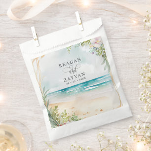 Sachets En Papier Scène de plage florale aquarelle mariage d'été