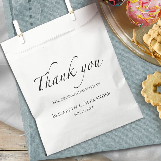 Sachets En Papier Script Merci | Mariage noir et blanc