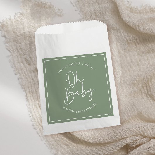 Sachets En Papier Script moderne Sage Oh Baby Baby shower simple