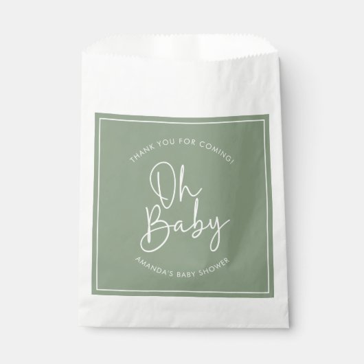Sachets En Papier Script moderne Sage Oh Baby Baby shower simple (Devant)