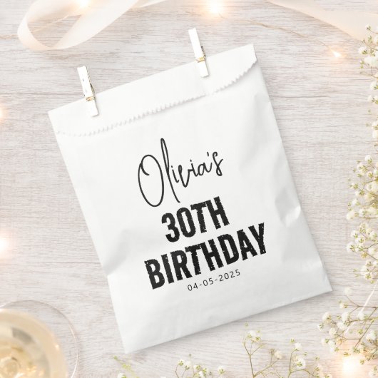 Sachets En Papier Script noir moderne 30e anniversaire chic & minima (Coupé)