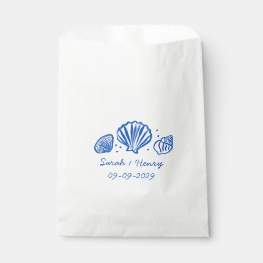 Sachets En Papier Seashells Beach Wedding Bleu Blanc CUSTOM (Devant)