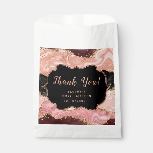 Sachets En Papier Séquins rose noir Agate Sweet sixteen Merci (Devant)