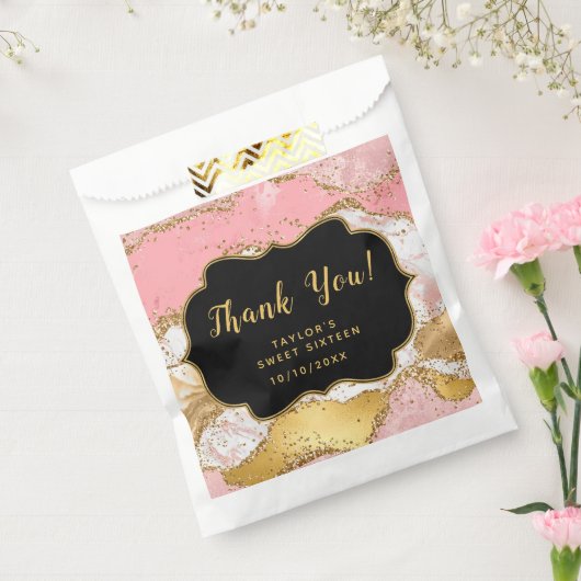 Sachets En Papier Séquins rose or Agate Sweet sixteen Merci (Scellé)