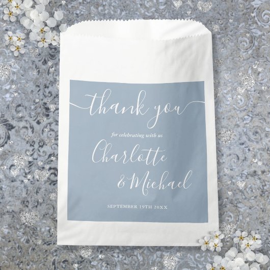 Sachets En Papier Signature Script Mariage Dusty Merci bleu
