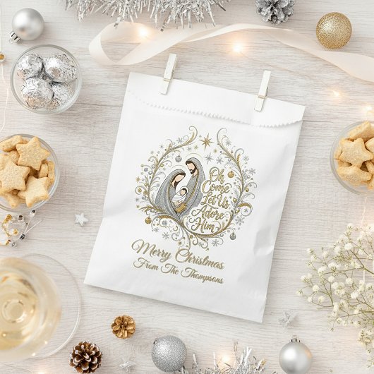 Sachets En Papier Silver and gold nativity Christmas personalized