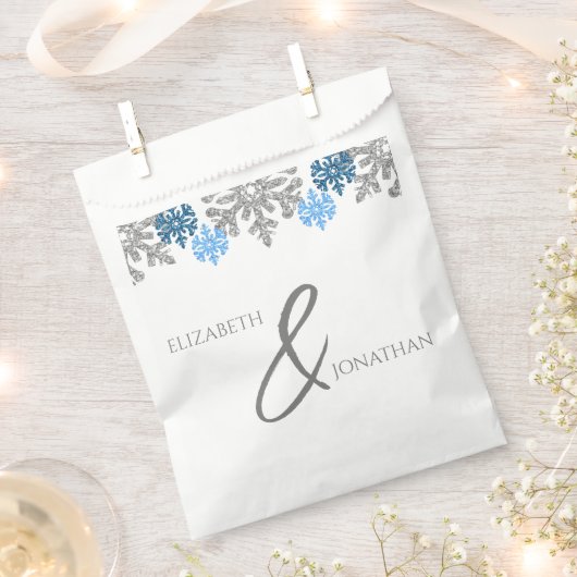 Sachets En Papier Silver Blue Snowflakes Mariage d'hiver (Coupé)