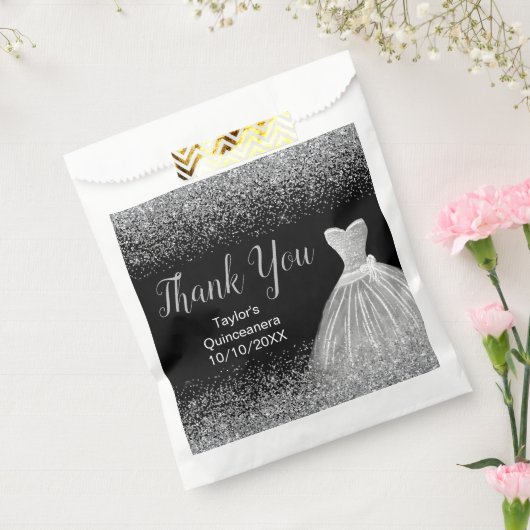 Sachets En Papier Silver Dress Faux Glitter Quinceanera (Scellé)