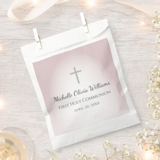 Sachets En Papier Simple Croix Élégante Rose Gold Première Communion (Coupé)