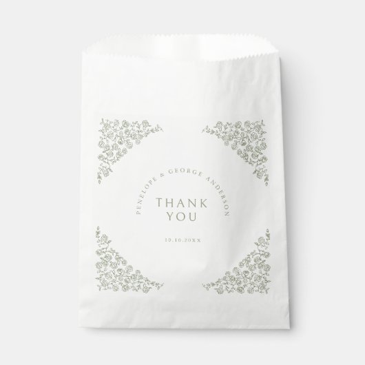 Sachets En Papier Simple Delicate Floral Timeless Sage Mariage vert (Devant)