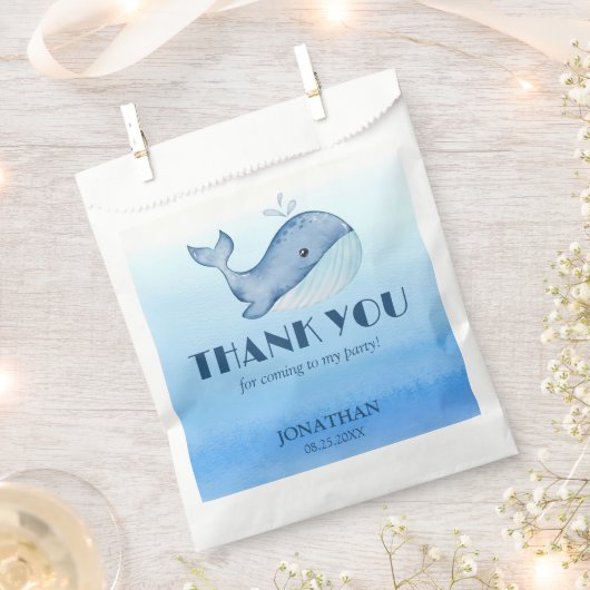 Sachets En Papier Simple mignonne baleine Bleu Océan Merci d'anniver (Coupé)