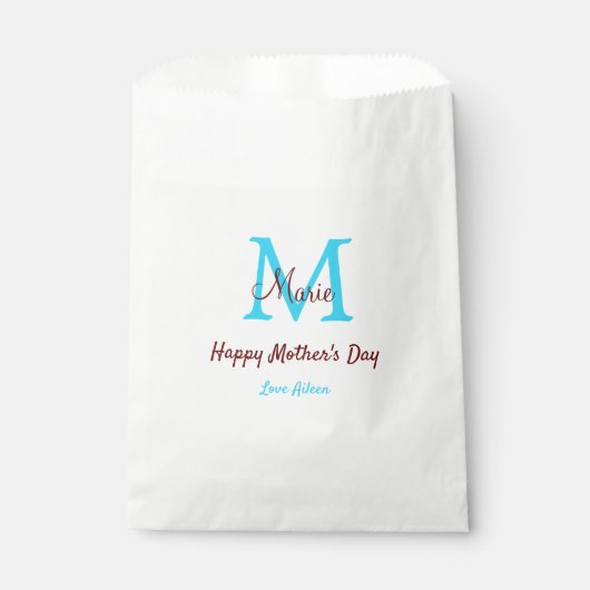 Sachets En Papier simple minimum jour mère bleu monogramme rose nom (Devant)