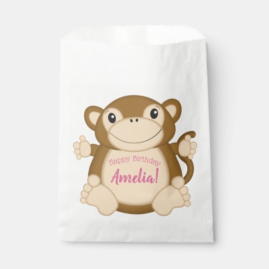 Sachets En Papier Singe Anniversaire Pink (Devant)
