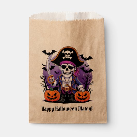 Sachets En Papier Skeleton Pirate Happy Halloween Matey (Devant)