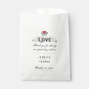 Sachets En Papier Skeletons d'Halloween Red Heart LOVE Noms Mariages