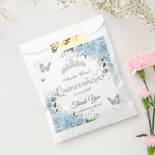 Sachets En Papier Sky Blue Floral Butterflies Silver Quinceañera 16 (Scellé)