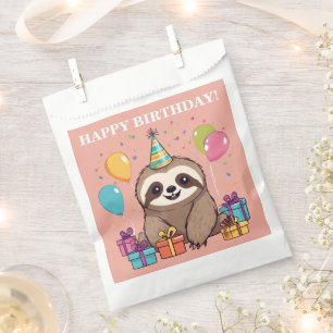 Sachets En Papier Sloth Girl Joyeux Anniversaire rose Personnalisé
