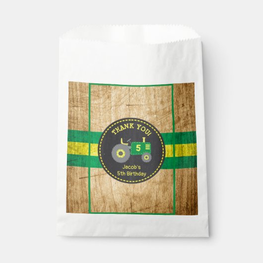 Sachets En Papier Soirée d'anniversaire de Tracteur vert et jaune ru (Devant)