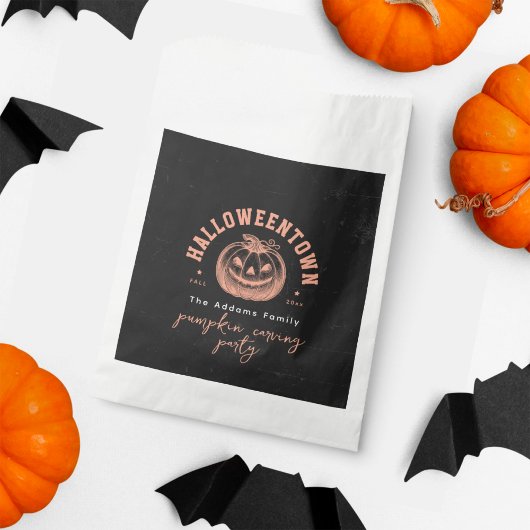 Sachets En Papier Soirée d'Halloween Citrouille orange sculpté noir