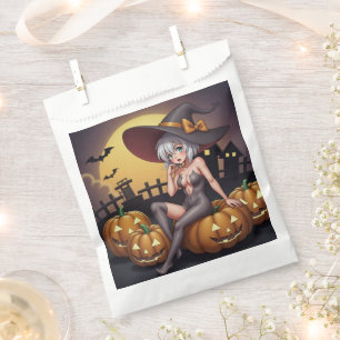 Sachets En Papier Sorcière d'Halloween aux Yeux Verts sur des Citrou
