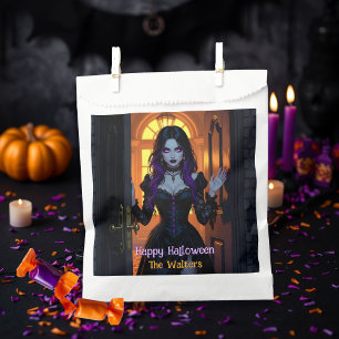 Sachets En Papier Sorcière noire et violette Personnalisée Halloween