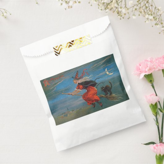 Sachets En Papier Sorcière volant avec chat noir la nuit d'Halloween (Scellé)