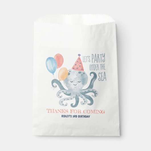Sachets En Papier Sous l'aquarelle de la mer Octopus Anniversaire (Devant)