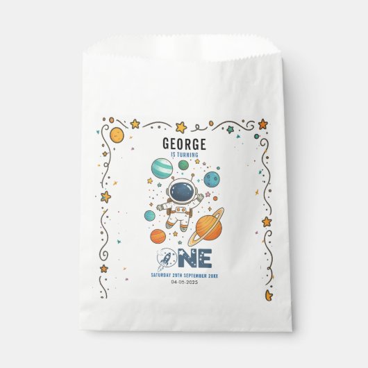 Sachets En Papier Space Adventure 1er anniversaire | Partie spatiale (Devant)
