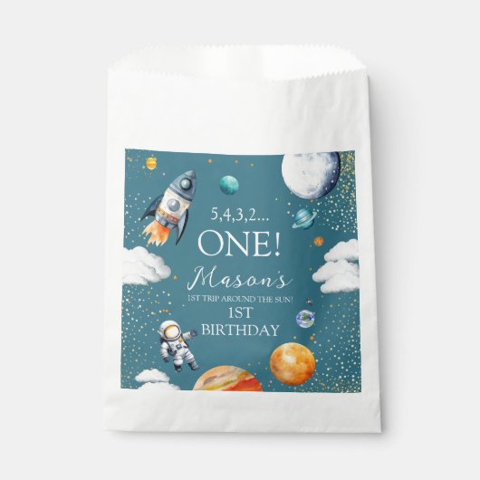 Sachets En Papier Space ONE 1st Birthday Rocket (Devant)