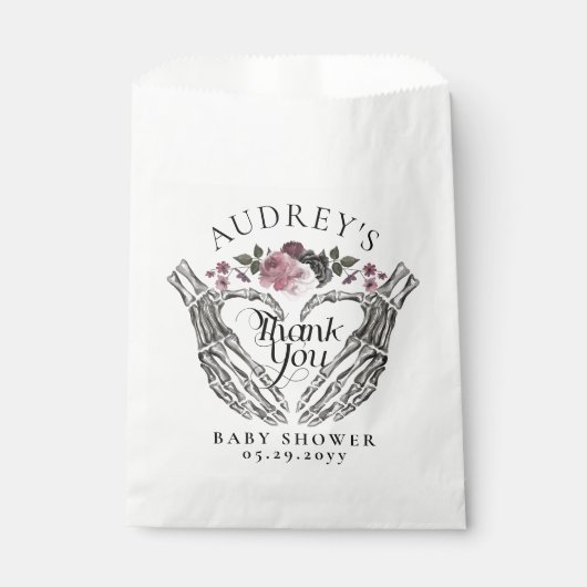 Sachets En Papier Squelette gothique Mains Baby shower coeur Merci (Devant)