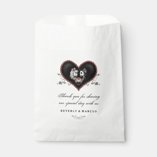Sachets En Papier Squelettes d'Halloween Heart LOVE Noms Mariages (Devant)
