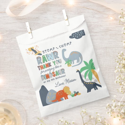 Sachets En Papier Stomp Chomp Rawr Dinosaur Anniversaire Merci (Coupé)