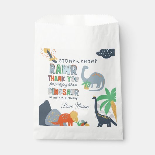 Sachets En Papier Stomp Chomp Rawr Dinosaur Anniversaire Merci (Devant)