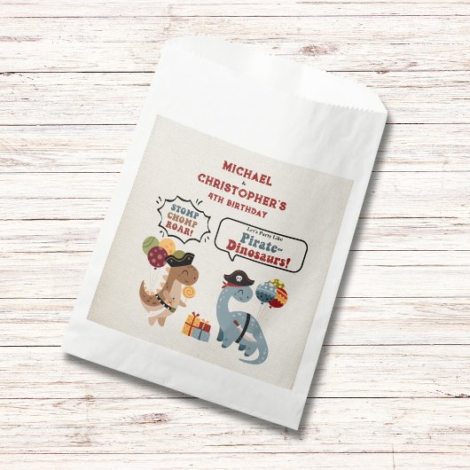 Sachets En Papier Stomp Chomp Roar Pirate Dinosaur Twin Boy Annivers