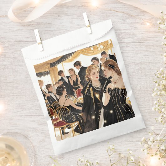 Sachets En Papier Style Moulin rouge, noir et or, Luxe riche (Coupé)