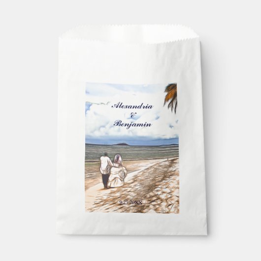 Sachets En Papier Summer Tropical Beach Mariage Couple Personnalisé (Devant)