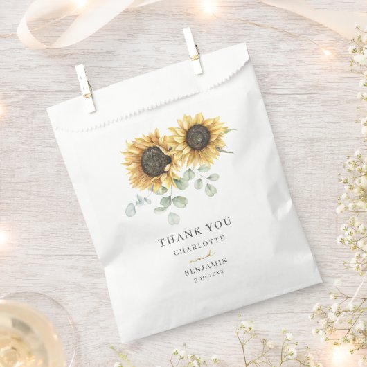 Sachets En Papier Sunflower Eucalyptus Script Mariage floral (Coupé)