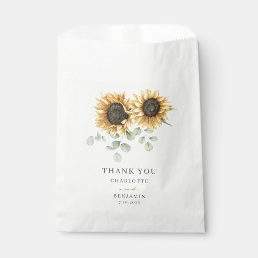 Sachets En Papier Sunflower Eucalyptus Script Mariage floral (Devant)