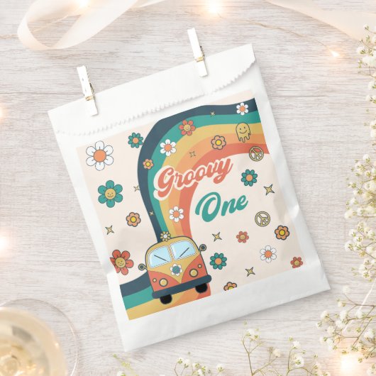 Sachets En Papier Super Retro Rainbow Daisy fête d'anniversaire (Coupé)