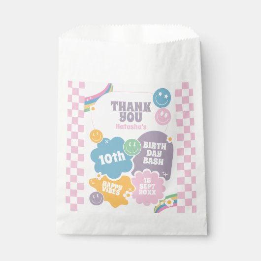 Sachets En Papier Super Retro sourires Anniversaire Merci (Devant)