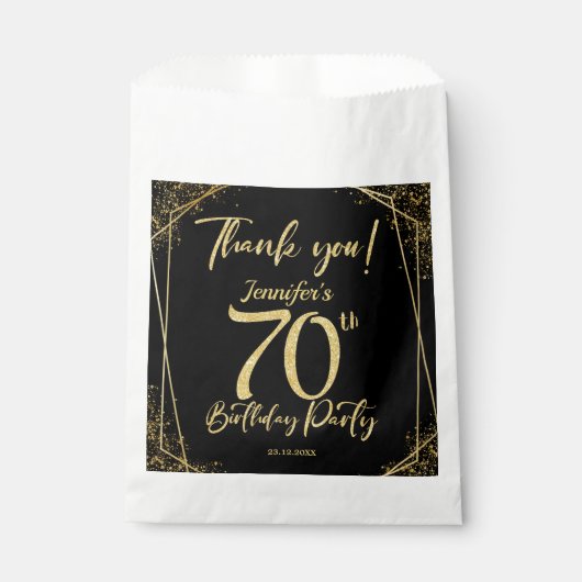 Sachets En Papier Surprise 70e fête d'anniversaire Black & Gold Part (Devant)