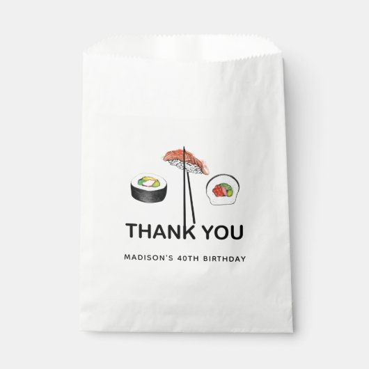 Sachets En Papier Sushi Anniversaire Personnalisé Noir Blanc Merci (Devant)