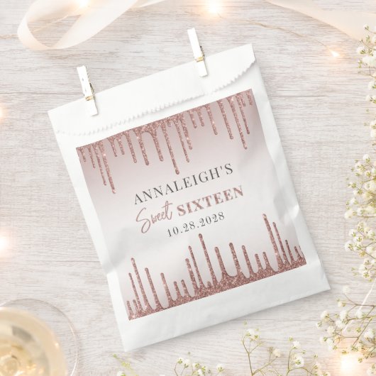 Sachets En Papier Sweet 16 Anniversaire Rose Parties scintillant or (Coupé)