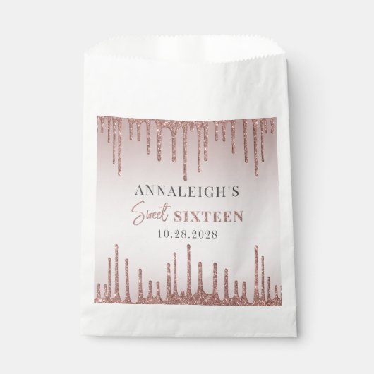 Sachets En Papier Sweet 16 Anniversaire Rose Parties scintillant or (Devant)