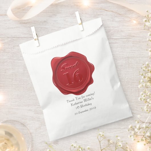 Sachets En Papier Sweet 16 Merci d'anniversaire Sceau de cire rouge (Coupé)