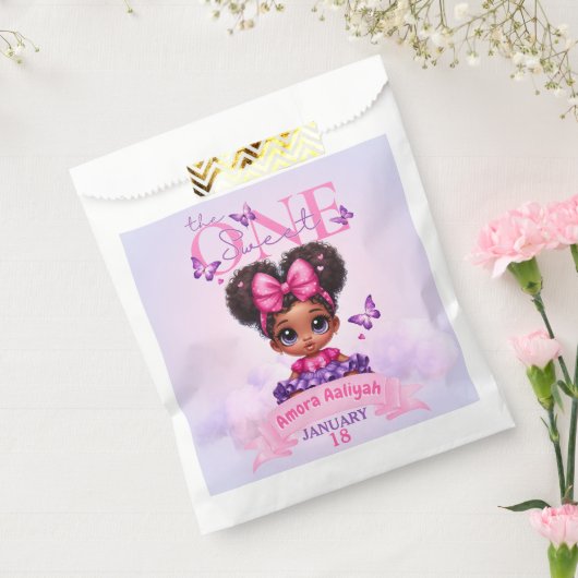 Sachets En Papier Sweet ONE Afro Puff bébé fille pourpre 1er anniver (Scellé)