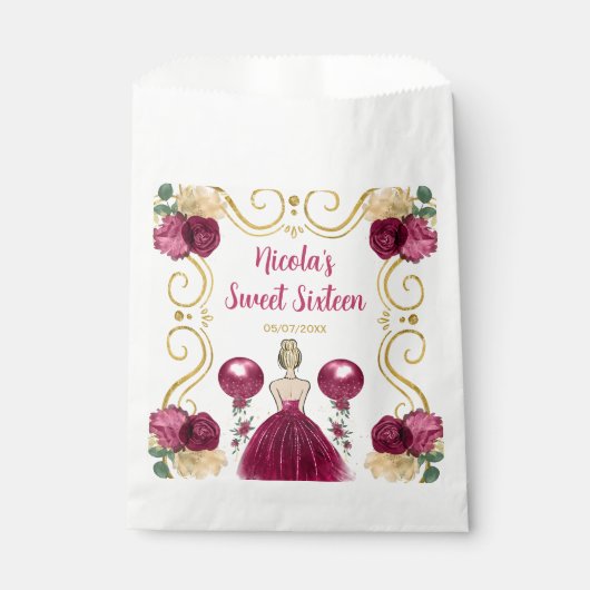 Sachets En Papier Sweet Sixteen Blonde Princess in Burgundy Red (Devant)